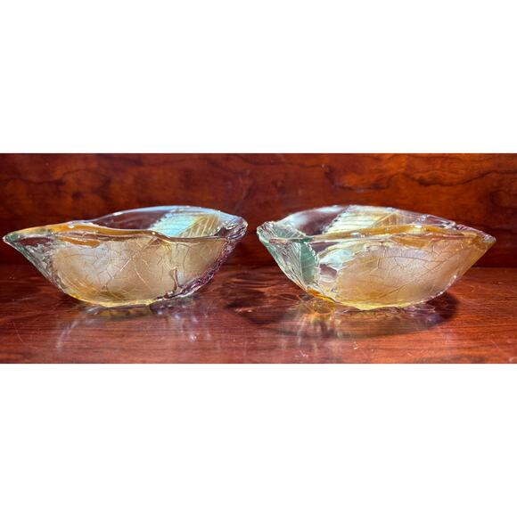 Set of 2 Mikasa Walther Crystal Oval Bowls Iridescent Grapes and Leaves Colorful - Picture 2 of 9